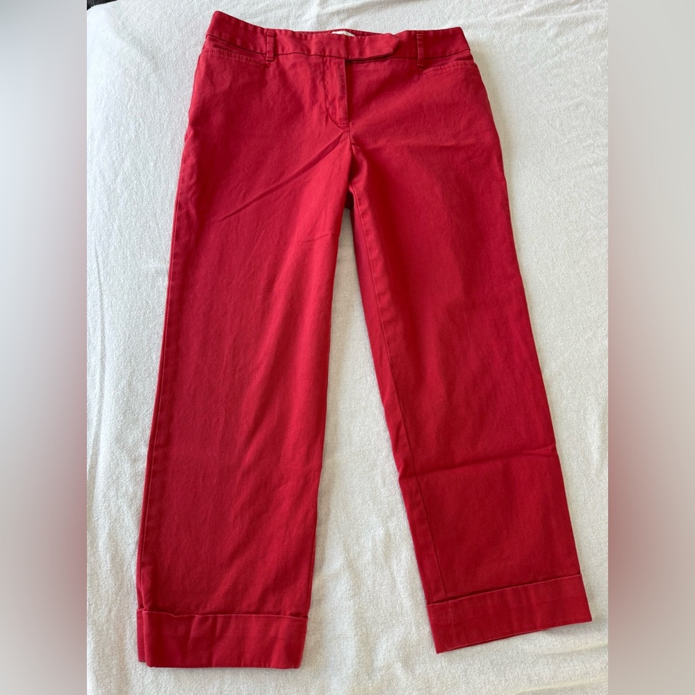 LOFT Red Cropped Marisa Pants with Cuffed Hem